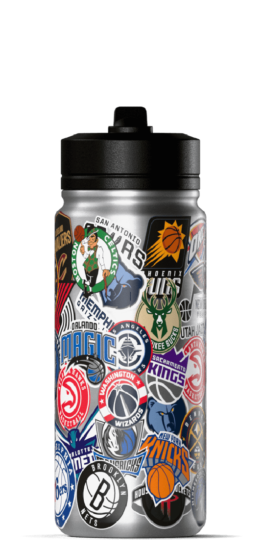 NBA 20oz All Team Sticker Print Kids Water Bottle with Straw Lid