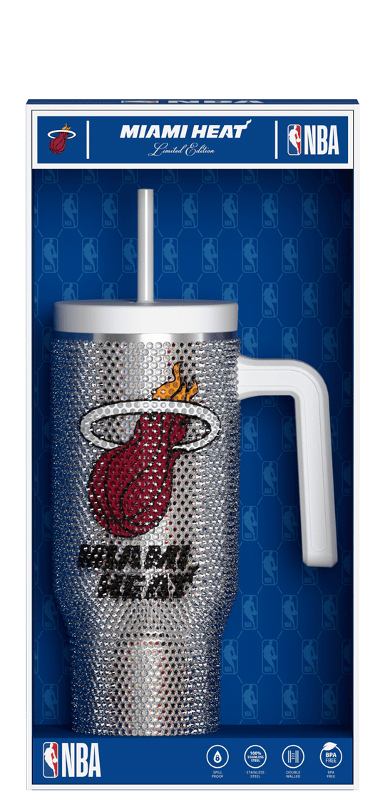 NBA 40oz Bling Voyager Tumbler with Handle in Collectors Box - Miami Heat