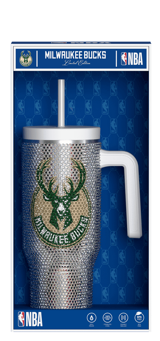 NBA 40oz Bling Voyager Tumbler with Handle in Collectors Box - Milwaukee Bucks